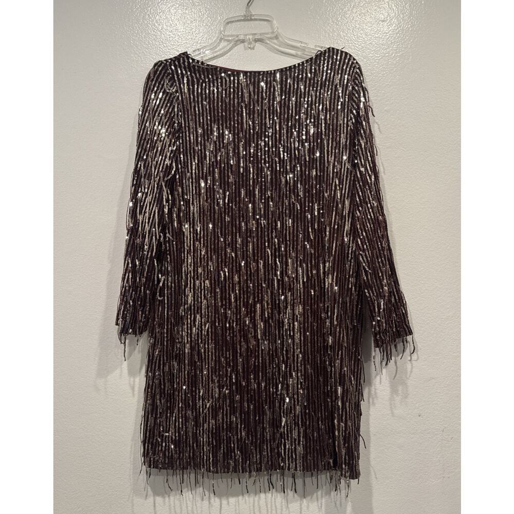 Zara Burgundy Fringe Sequin Mini Dress Holiday Sparkle‎